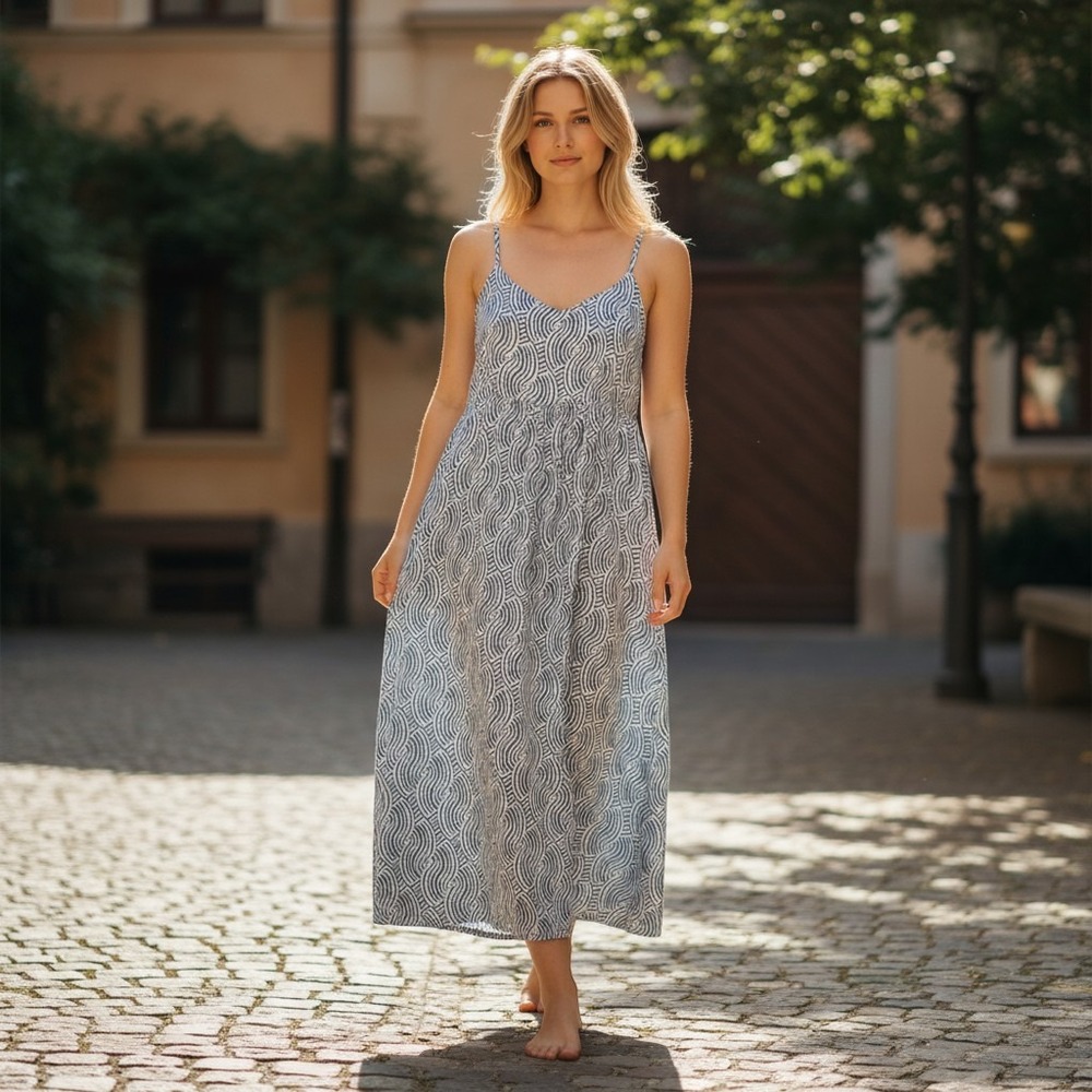 Zara Midi Dress Pattern‎ Blue White Size Large